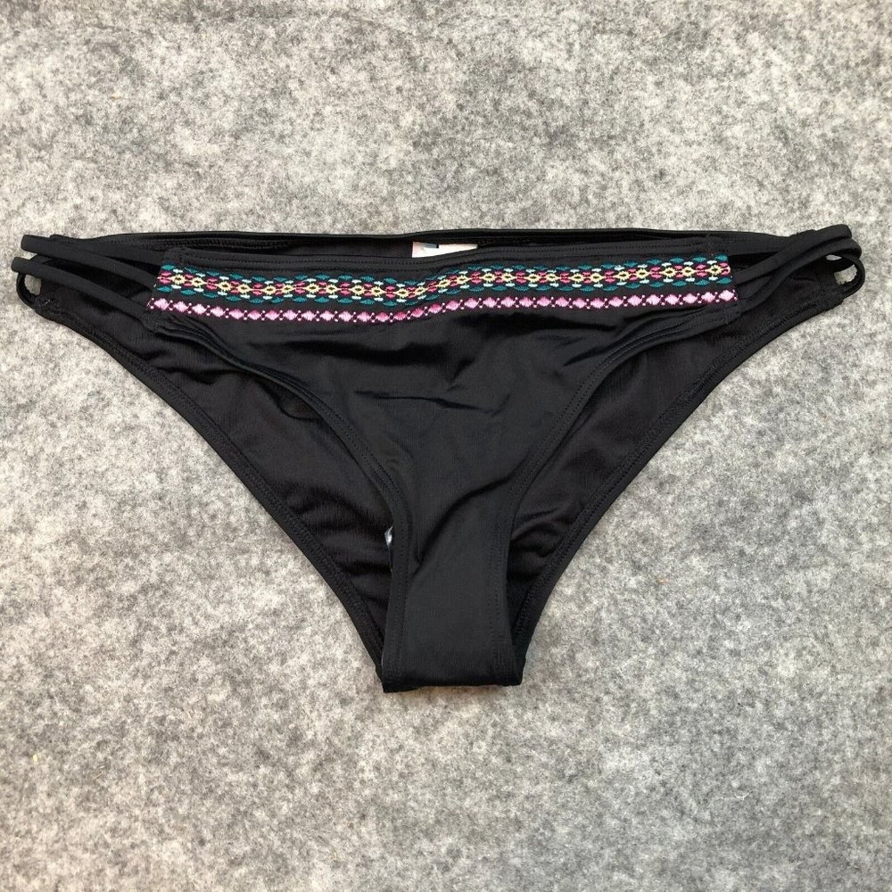 Sundazed Bikini Bottom XL Hipster Strappy Crossover Sides Boho Embroidered Black